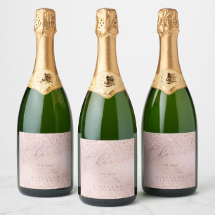 Étiquettes Pour Bouteilles De Vin Mousseux Aquarelle rose Chevaux Rose Parties scintillant or