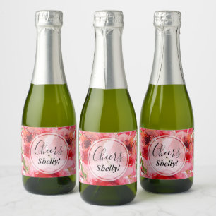 Étiquettes Pour Bouteilles De Vin Mousseux Aquarelle rose or Fête des mariées florale Mini