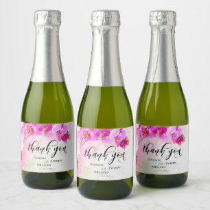 Étiquettes Pour Bouteilles De Vin Mousseux Aquarelle rose orchidée Merci à éclaboussure