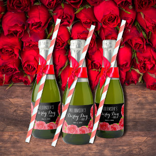 Étiquettes Pour Bouteilles De Vin Mousseux Aquarelle Rouge Roses Derby Party Mini