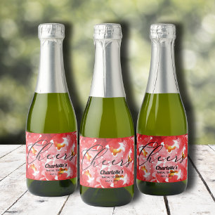 Étiquettes Pour Bouteilles De Vin Mousseux Aquarelle Rouge Roses Fête des mariées Mini
