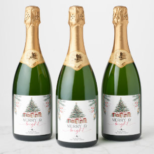 Étiquettes Pour Bouteilles De Vin Mousseux Arbre de Noël Joyeux et cadeau lumineux