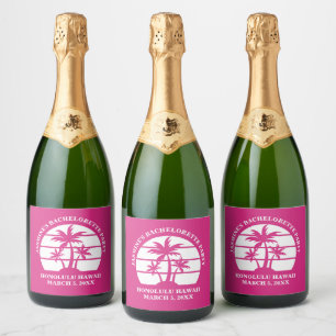 Étiquettes Pour Bouteilles De Vin Mousseux Arbre de palmier rose chaud personnalisé pour l'en