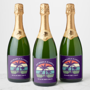 Étiquettes Pour Bouteilles De Vin Mousseux Arbre de palmier violet personnalisé pour une fête