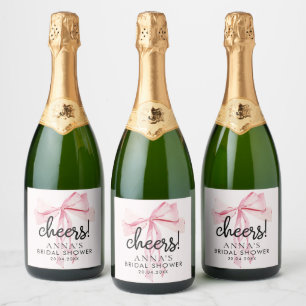 Étiquettes Pour Bouteilles De Vin Mousseux Arc en ciel rose, elle noue le nœud, Bridal Shower