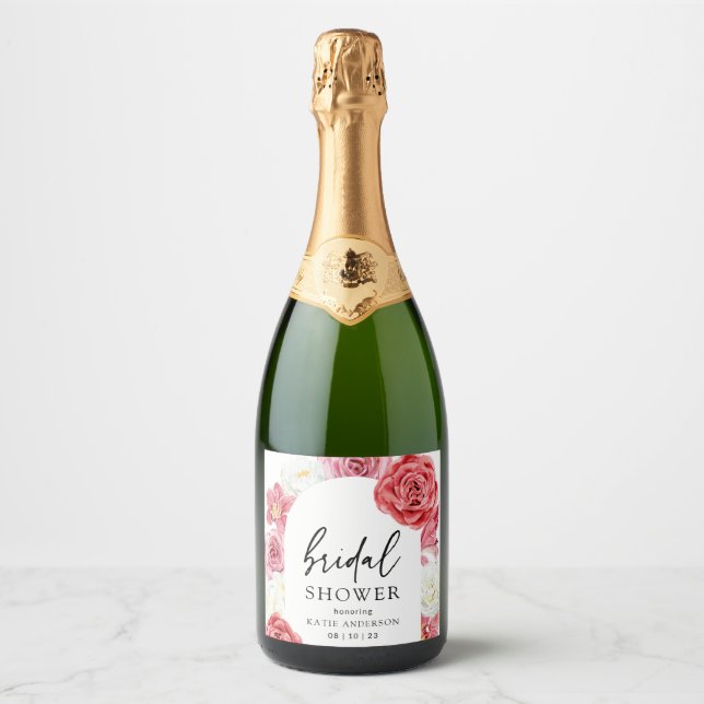 Étiquettes Pour Bouteilles De Vin Mousseux Arche florale rose pour mariage d'été (Devant)