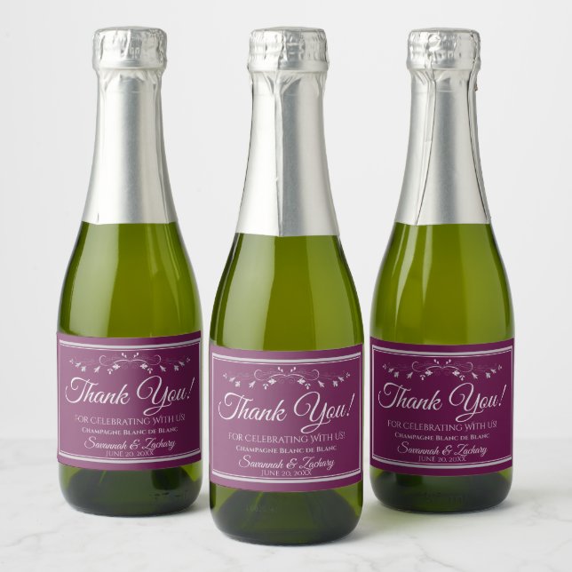 Étiquettes Pour Bouteilles De Vin Mousseux Argent sur Mariage Cassis Mini-botte de Merci (Bouteilles)