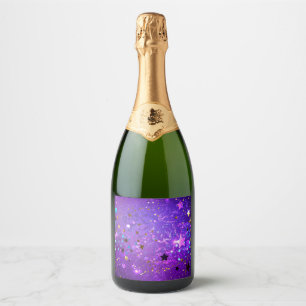 Étiquettes Pour Bouteilles De Vin Mousseux Arrière - plan de feuille violet avec étoiles