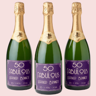 Étiquettes Pour Bouteilles De Vin Mousseux Art Déco Moderne 50 ans et Anniversaire Fabuleux