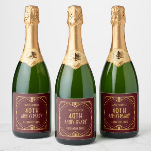 Étiquettes Pour Bouteilles De Vin Mousseux Art Déco Noms 40e anniversaire CelebratIon Rouge