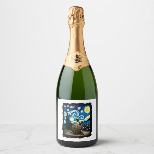 Étiquettes Pour Bouteilles De Vin Mousseux Artistic Turtle Shirt  Starry Night Turtle (2) (Devant)