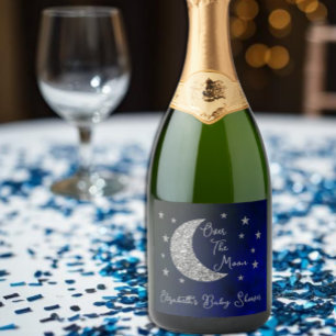 Étiquettes Pour Bouteilles De Vin Mousseux Au-Dessus Du Baby shower Lune