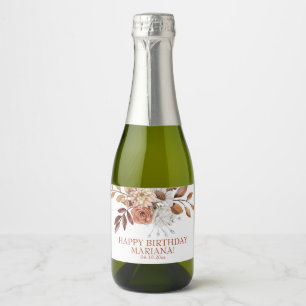 Étiquettes Pour Bouteilles De Vin Mousseux Automne Aquarelle Florale fête d'anniversaire