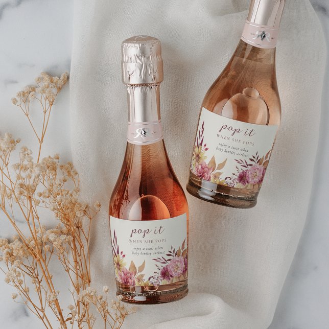 Étiquettes Pour Bouteilles De Vin Mousseux Automne Citrouille et Fleur sauvage Baby shower Fa (Créateur téléchargé)