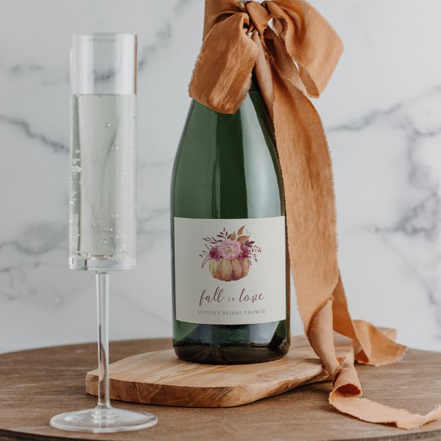 Étiquettes Pour Bouteilles De Vin Mousseux Automne Citrouille & Fleurs des Champs "Tombez amo (Créateur téléchargé)