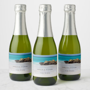Étiquettes Pour Bouteilles De Vin Mousseux Azure Ocean Sandy Beach Mariage photo