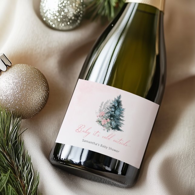 Étiquettes Pour Bouteilles De Vin Mousseux Baby its cold outside Girl Pink Baby shower (Créateur téléchargé)
