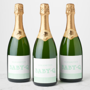 Étiquettes Pour Bouteilles De Vin Mousseux Baby-Q vert menthe à carreaux Baby Shower