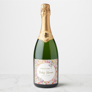 Étiquettes Pour Bouteilles De Vin Mousseux Baby shower à papillon floral fleur fleur fleur ét