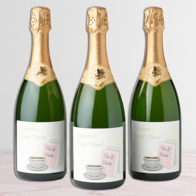 Étiquettes Pour Bouteilles De Vin Mousseux Baby Shower autour du Thé et des Livres (Créateur téléchargé)