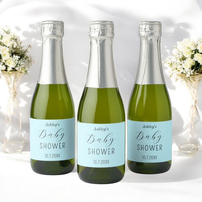 Étiquettes Pour Bouteilles De Vin Mousseux Baby shower Bleu Élégant (Créateur téléchargé)