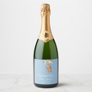 Étiquettes Pour Bouteilles De Vin Mousseux Baby shower Bleu Ours Teddy