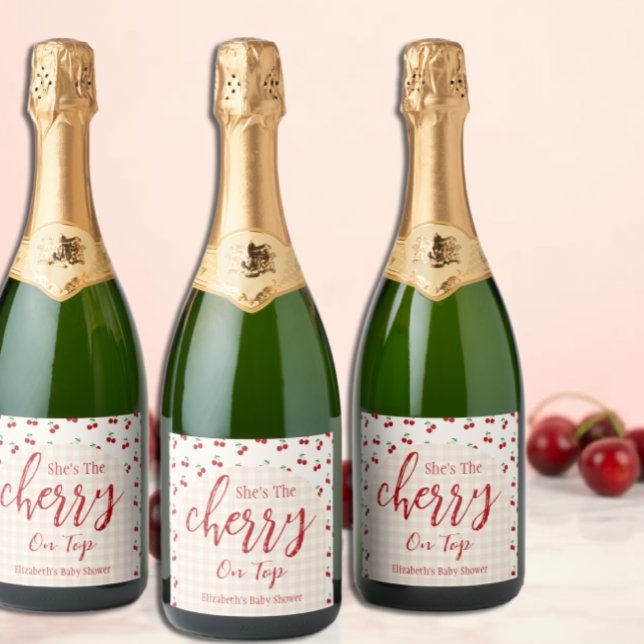 Étiquettes Pour Bouteilles De Vin Mousseux Baby shower cerises (Créateur téléchargé)