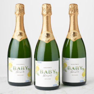 Étiquettes Pour Bouteilles De Vin Mousseux Baby-Shower Citrons Aquarelle