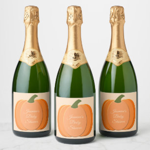 Étiquettes Pour Bouteilles De Vin Mousseux Baby shower Citrouille neutre genre mignon Orange