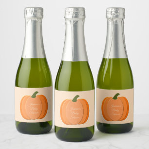 Étiquettes Pour Bouteilles De Vin Mousseux Baby shower Citrouille neutre genre mignon Orange
