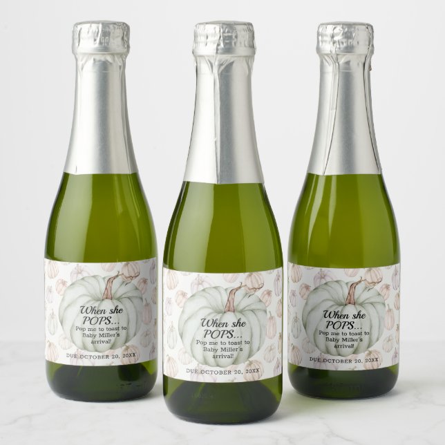 Étiquettes Pour Bouteilles De Vin Mousseux Baby shower Citrouille vert Pop It Mini (Bouteilles)