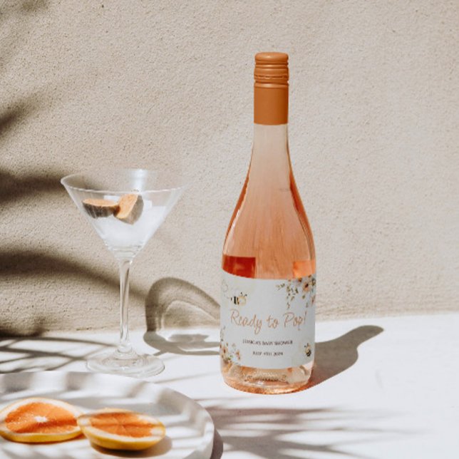 Étiquettes Pour Bouteilles De Vin Mousseux Baby shower d'abeille au miel floral (Créateur téléchargé)