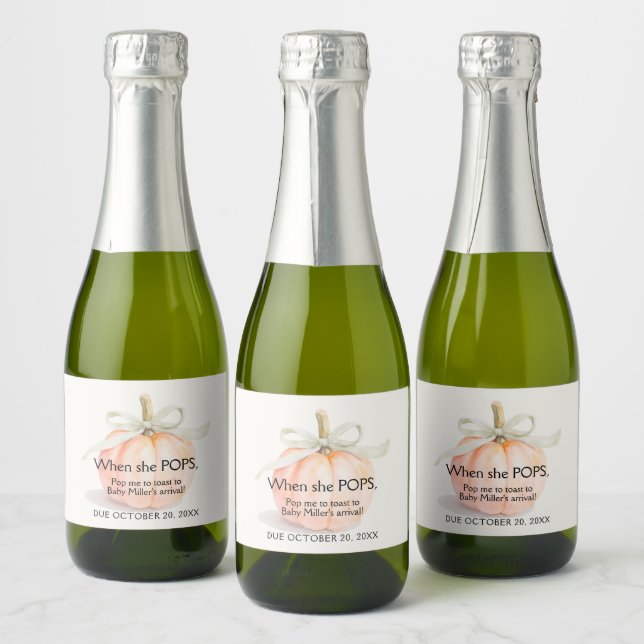 Étiquettes Pour Bouteilles De Vin Mousseux Baby shower de Citrouille de ruban ivoire Mini (Bouteilles)