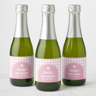 Étiquettes Pour Bouteilles De Vin Mousseux Baby shower de fille moderne Retro rose En vichy f