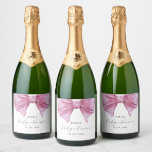 Étiquettes Pour Bouteilles De Vin Mousseux Baby shower de la corbeille rose
