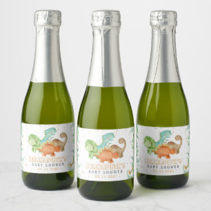 Étiquettes Pour Bouteilles De Vin Mousseux Baby shower Dinosaures Aquarelle Champagne Étiquet