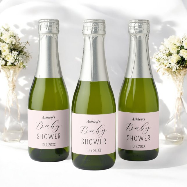 Étiquettes Pour Bouteilles De Vin Mousseux Baby shower fille rose élégant (Créateur téléchargé)
