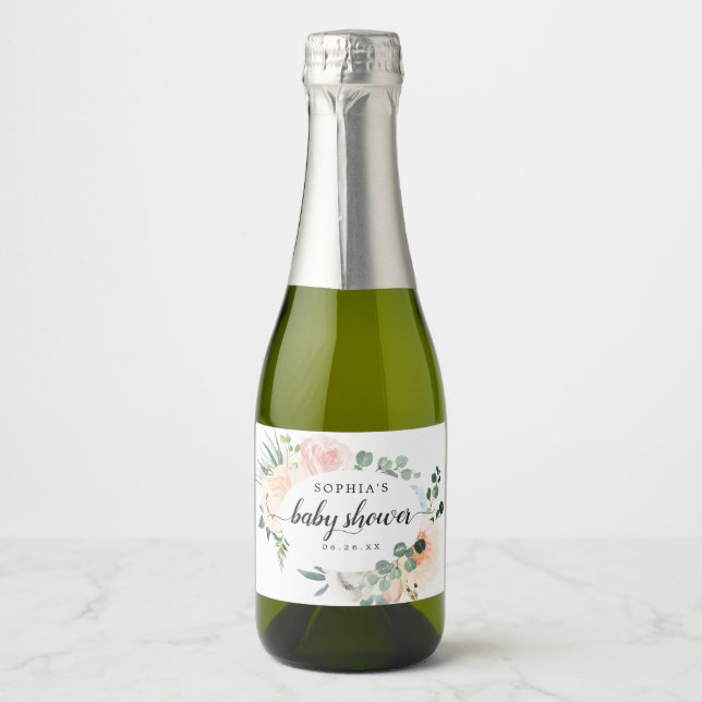 Étiquettes Pour Bouteilles De Vin Mousseux Baby shower Fleur Jolie Étincelle Étiquettes de vi (Devant)