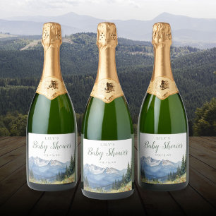 Étiquettes Pour Bouteilles De Vin Mousseux Baby shower Fleur sauvage Watercolor Mountain
