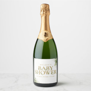 Étiquettes Pour Bouteilles De Vin Mousseux Baby-Shower Lettre de Verdure Dorée