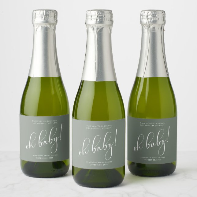 Étiquettes Pour Bouteilles De Vin Mousseux Baby shower Moderne Script Merci  (Bouteilles)