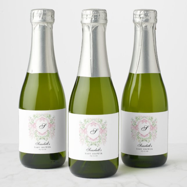 Étiquettes Pour Bouteilles De Vin Mousseux Baby Shower Monogramme Botanique Grandmelenial  (Bouteilles)