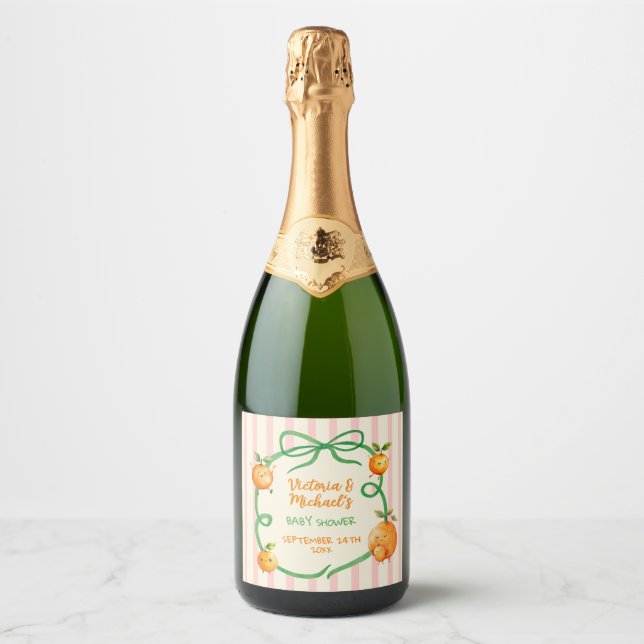 Étiquettes Pour Bouteilles De Vin Mousseux Baby shower orange de Little Cutie (Devant)