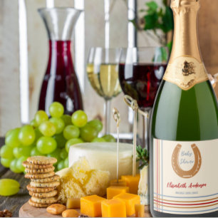Étiquettes Pour Bouteilles De Vin Mousseux Baby shower rustique Western Horseshoe