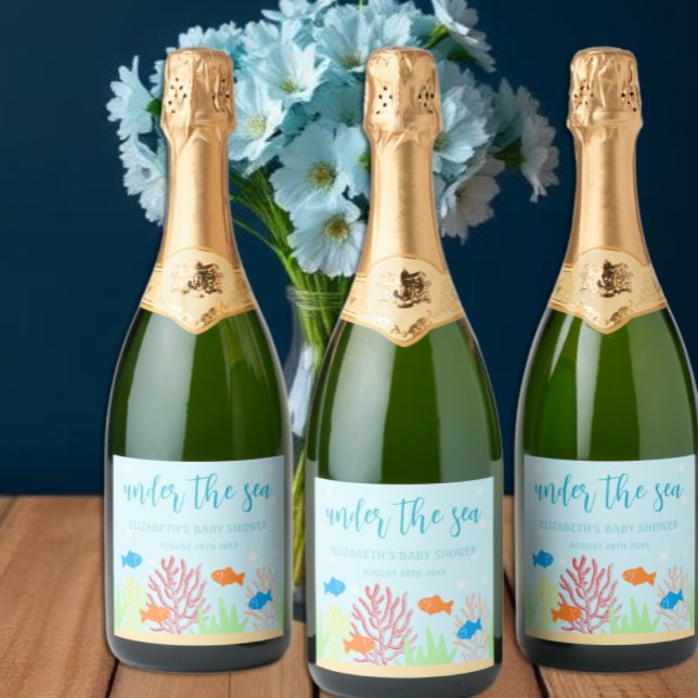 Étiquettes Pour Bouteilles De Vin Mousseux Baby shower Sea Life (Créateur téléchargé)