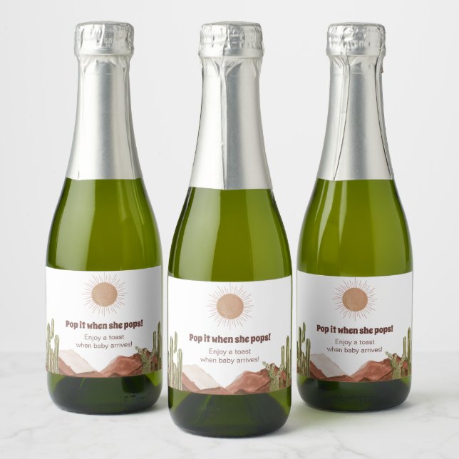 Étiquettes Pour Bouteilles De Vin Mousseux Baby shower Soleil et désert (Bouteilles)