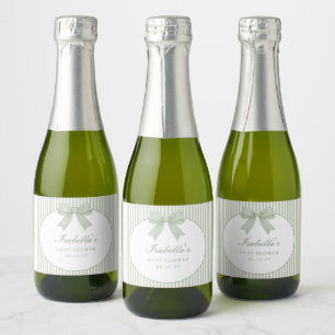 Étiquettes Pour Bouteilles De Vin Mousseux Baby Shower Vert Sauge Rayé