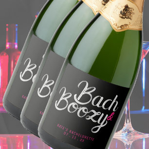 Étiquettes Pour Bouteilles De Vin Mousseux Bach & Bozy Black & Pink Bachelorette Party