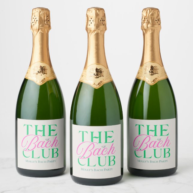 Étiquettes Pour Bouteilles De Vin Mousseux Bach Club Moderne Simple Rose Vert Bachelorette (Bouteilles)