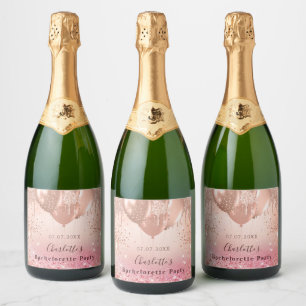 Étiquettes Pour Bouteilles De Vin Mousseux Bachelorette fête rose rose rose or parties scinti